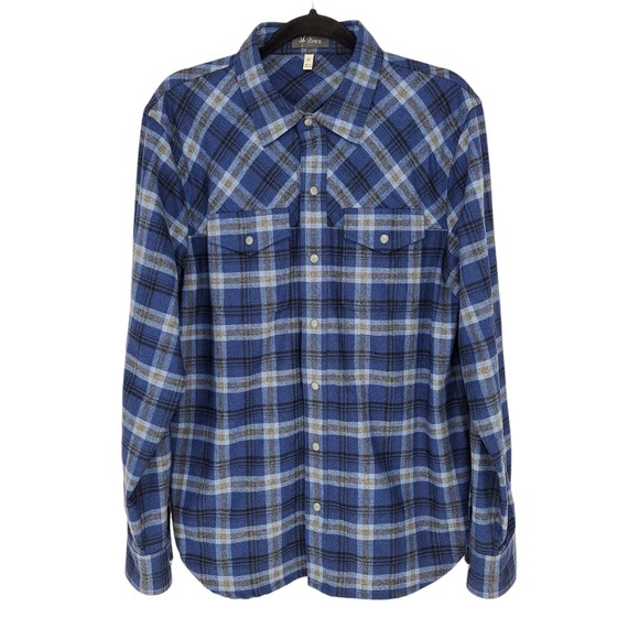 ibex Other - Ibex Taos Plaid Shirt Wool Blend Flannel Snap Front Blue Gray Men's M Medium